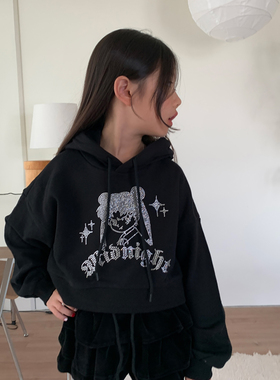 forkchips▲BabyWe韩国代购女童镶钻美少女水冰月短款连帽卫衣