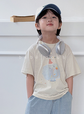 bebenous▲BabyWe夏季儿童彩绘可爱蓝色生日大象薄款纯棉短袖T恤