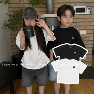 OUR▶BabyWe韩国代购和平反战徽章peace字母儿童夏季纯棉短袖t恤