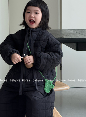 包邮▶bebenous主理人品牌冬女童方格绗缝甜美长飘带棉服棉裤套装