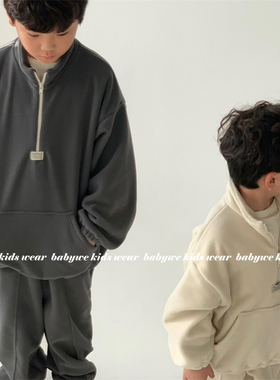 Lewan▲BabyWe韩国代购童装冬季保暖双面绒立领口袋运动卫裤套装