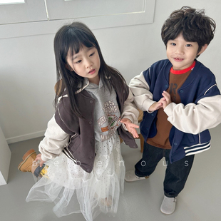 Hans▲BabyWe韩国代购童装儿童撞色条纹美式棒球服夹克休闲外套