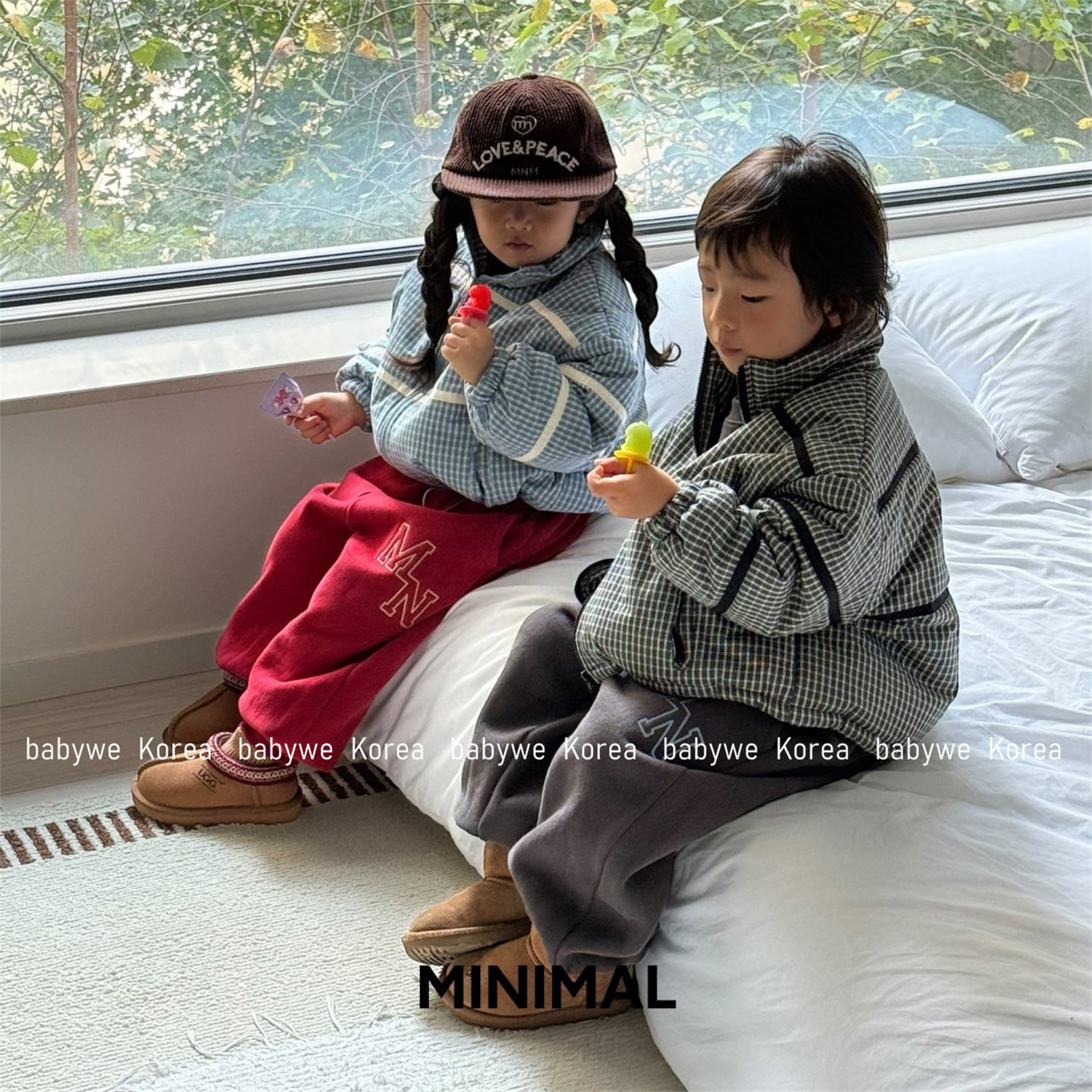 minimal格子立领下摆可收棉服