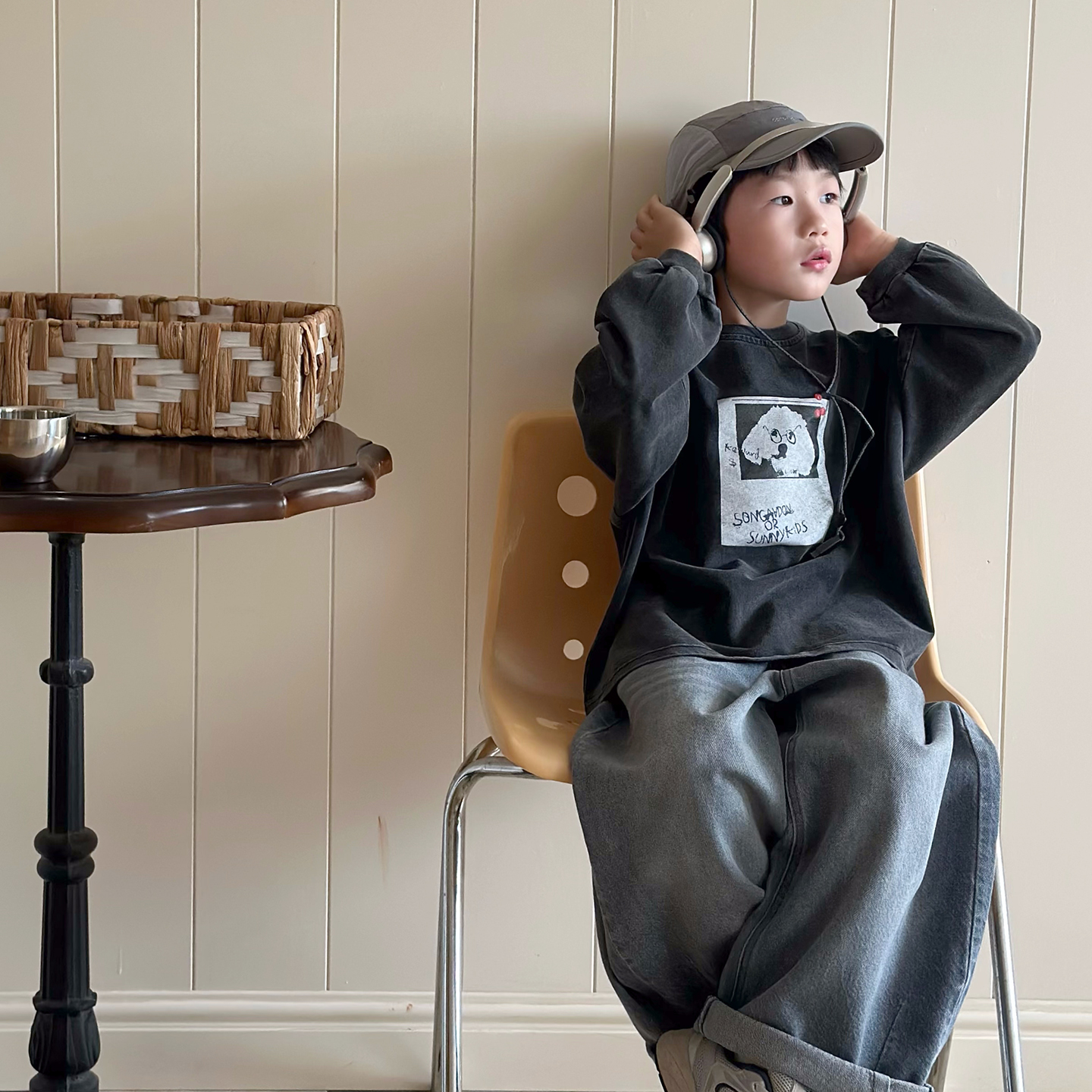 bebenous▲主理人品牌照片眼镜小狗儿童秋季宽松亲肤砂洗长袖t恤