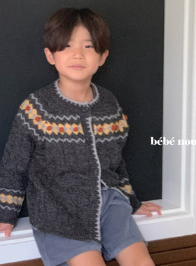 复古牙边马海毛费尔岛毛衣开衫