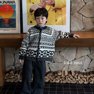 bebenous▲主理人品牌黑白交响诗复古の浪漫儿童秋季毛衣开衫外套