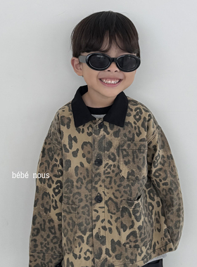 normal▲BabyWe韩国代购童装25秋季儿童潮牌豹纹翻领夹克纯棉外套