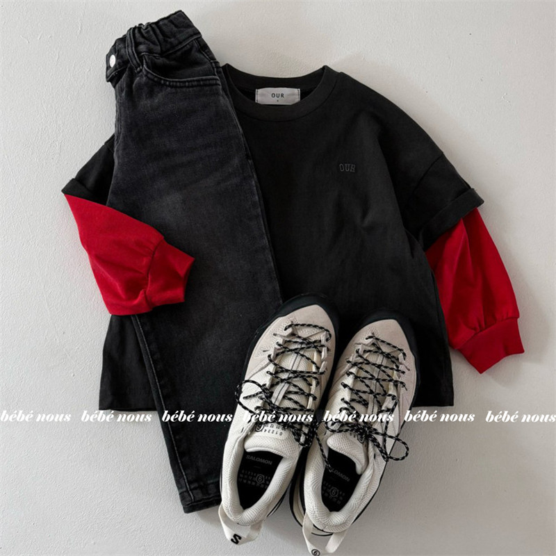 OUR▲BabyWe韩国代购童装儿童松弛感舒适柔软撞色假两件长袖T恤,童装/婴儿装/亲子装,T恤,淘宝优惠券,粉丝福利购,淘宝优惠卷