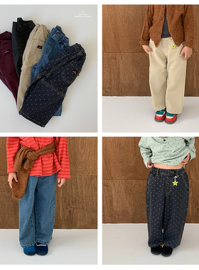 GOU▶BabyWe韩国代购童装25秋季儿童柔软百搭拼接休闲裤牛仔长裤