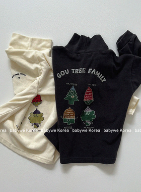 GOU▲BabyWe韩国代购25冬新儿童可爱搞怪圣诞树半高领长袖t