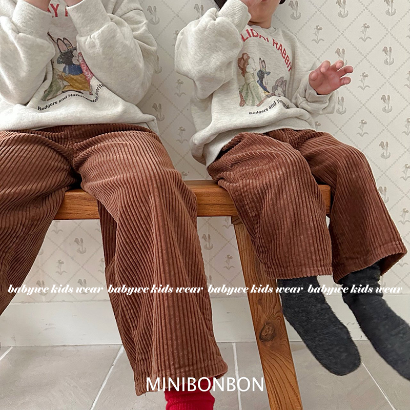 mnbb▲BabyWe韩国代购童装冬季刷绒加厚灯芯绒裤宽松直筒裤长裤子