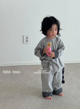 GOU▲BabyWe韩国代购童装25秋季亲子款格子翻边logo儿童休闲长裤