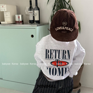 minimal▲BabyWe韩国代购25冬季儿童时髦字母印花男女童加绒卫衣