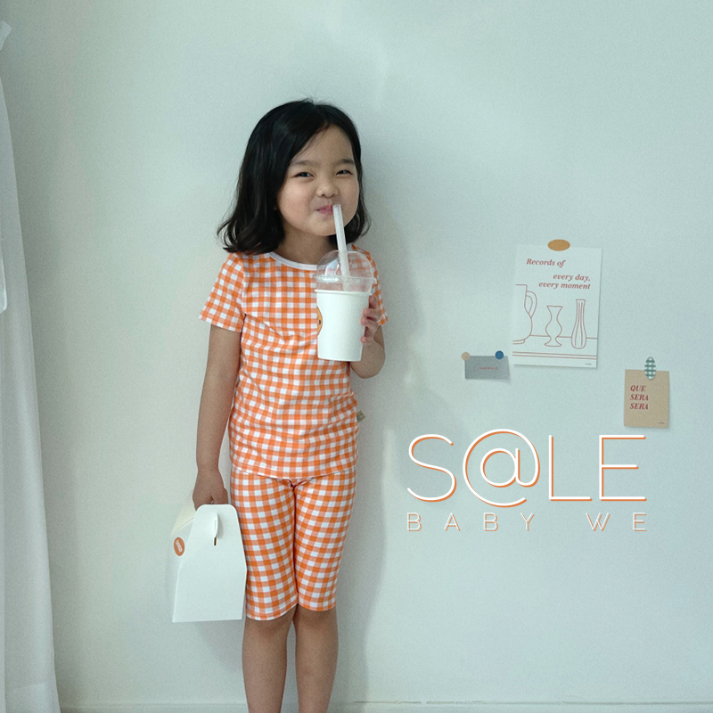 折扣现货▼BabyWe韩国童装女童夏季纯棉格子睡衣套装家居服两件套