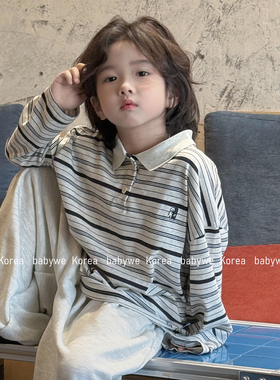 包邮▶bebenous主理人品牌26春拥抱的狗狗纯棉条纹翻领儿童polo衫