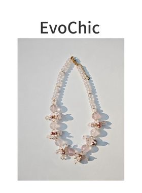 繁花项链天然粉水晶珍珠原创小众设计师项链