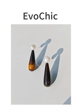 天然珍珠虎眼石水滴形小众设计极简风耳环