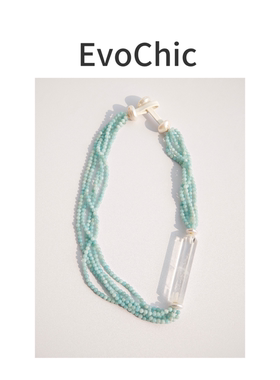 天河石巴洛克珍珠白水晶柱项链