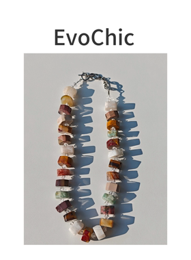 多色天然水晶算盘形极简风项链