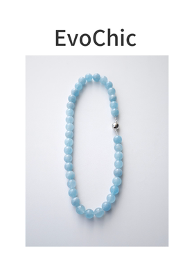 天然海蓝项链女手工磁吸扣头锁骨链气质天然石项链