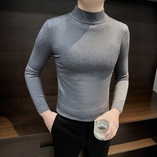 男士半高领长袖针织衫2025新款保暖修身打底衫男款秋冬高级感毛衣
