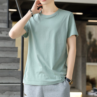 棉短袖t恤男款夏季2026潮流款圆领体恤宽松半袖浅色夏天上衣服