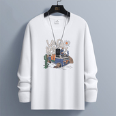 T恤男士 春秋款 长袖 休闲宽松潮ins学生青年打底圆领体恤上衣服