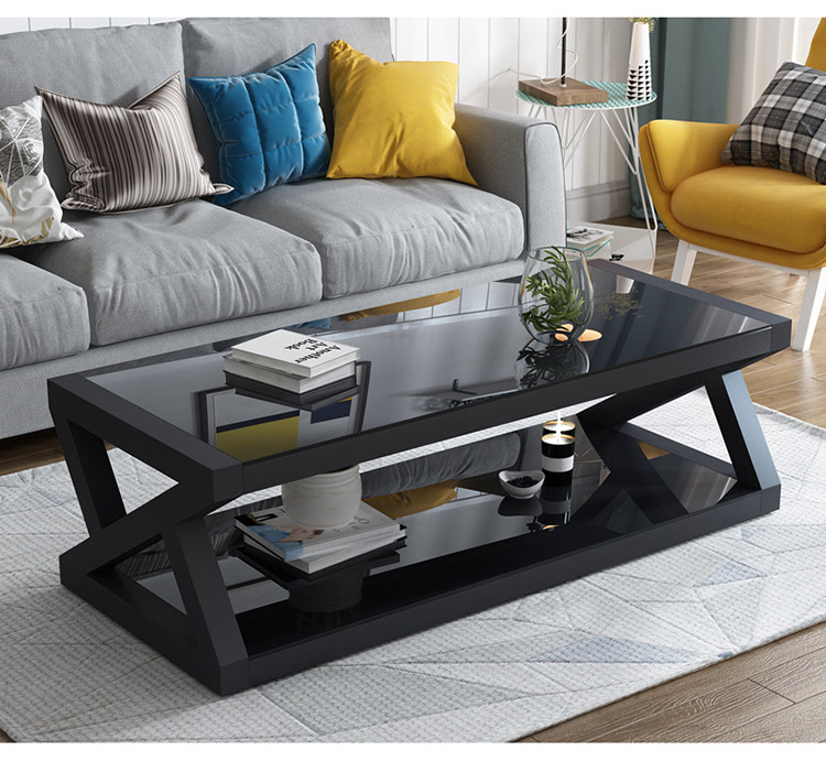 现代简约客厅茶几黑色钢化玻璃桌子家用极简电视柜组合欧式小户型