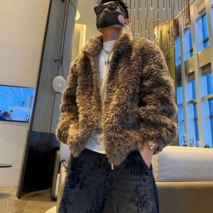 痞帅时尚 加棉保暖冬季 仿皮草大衣潮流 夹克外套2025新款 毛毛绒男士