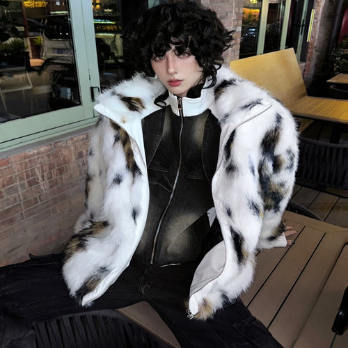 痞帅潮流男士学豹纹毛毛外套