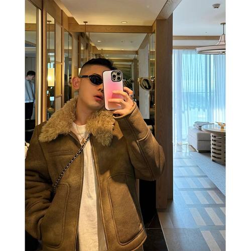 2024新款皮毛一体机车羊羔毛加厚保暖外套男士冬季仿皮草潮流大衣