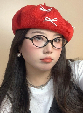 ［大头阿枝］春夏网款透气贝雷帽多巴胺色大头围蝴蝶结画家帽子女
