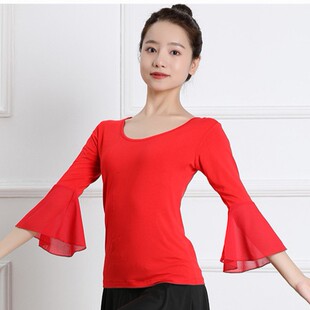 新款广场舞喇叭袖成人跳舞纱袖上衣练功服拉丁舞形体服艺考跳舞服