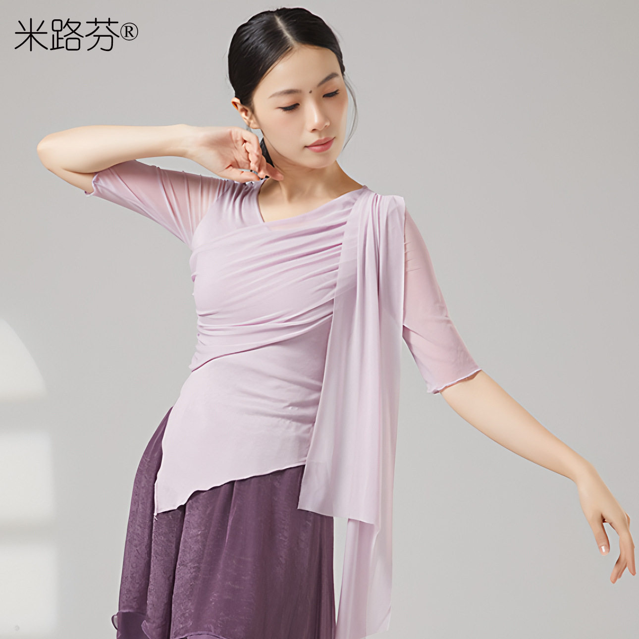 古典舞舞蹈服女现代形体练功拼接网纱飘逸成人气质中国舞蹈服上衣