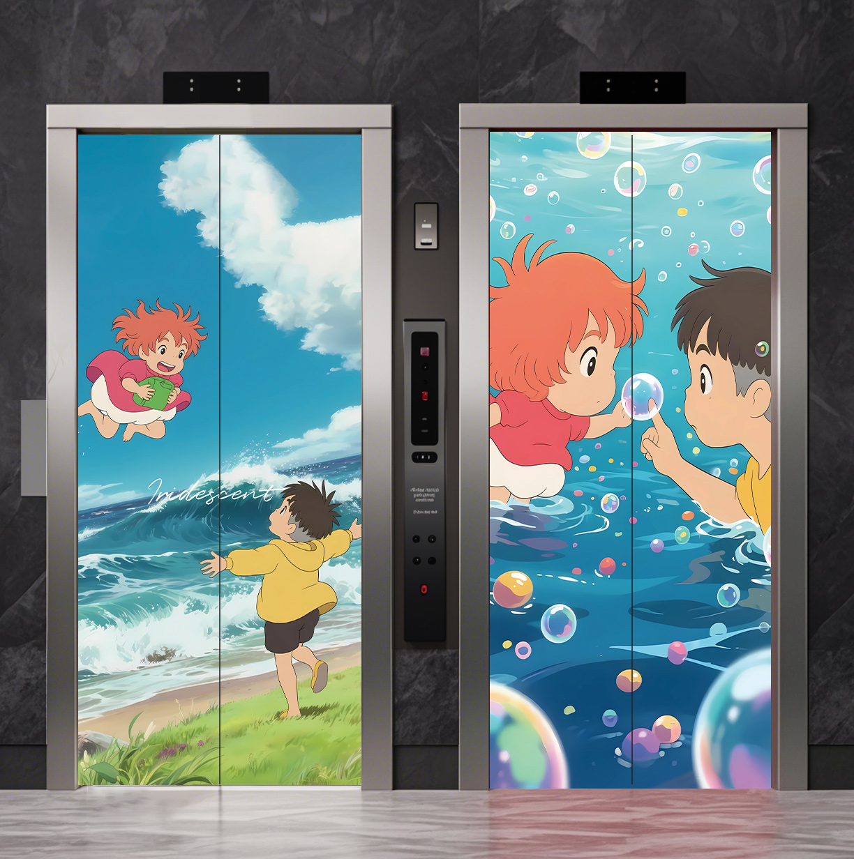 悬崖上的金鱼姬电梯门贴纸画卡通