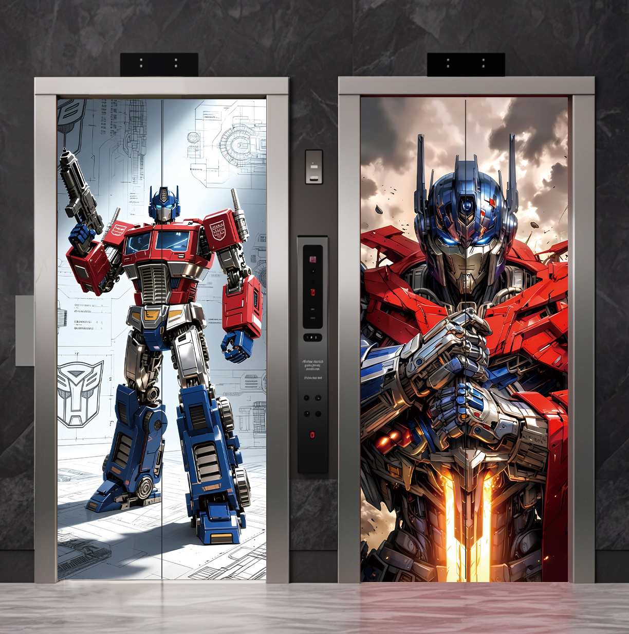 变形金刚电梯门贴纸画入户门卡通