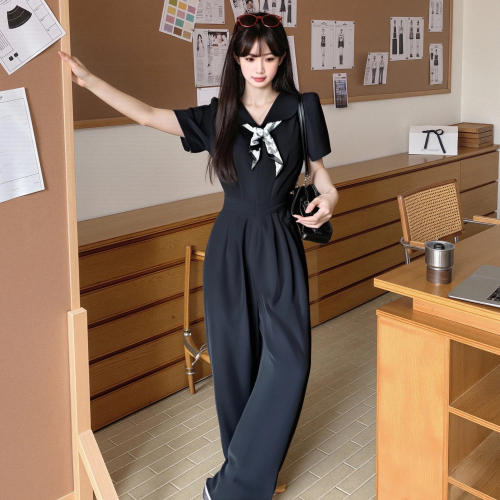 送丝巾2026夏季新款女气质女神范高腰连体裤收腰显瘦连体衣D2951