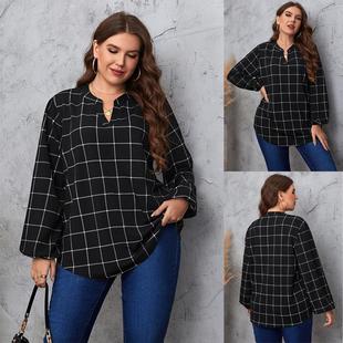 for Casual Plus Shirt Size Plaid Spring Vintage Women and