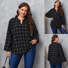 for Casual Plaid Shirt Plus and Size Women Vintage Spring