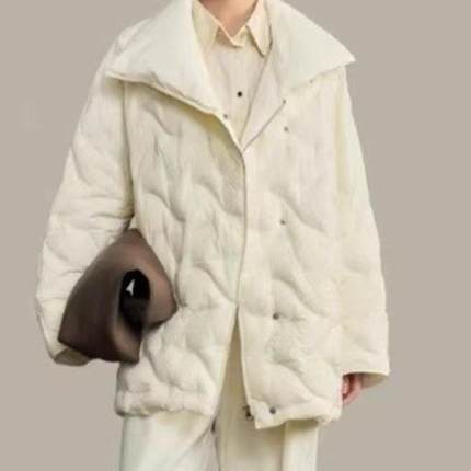 中长款遮肉显瘦鸭绒服立领宽松磁吸扣大翻领羽绒服外套女轻薄保暖