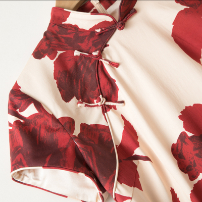 桑蚕丝里布小众轻奢玫瑰印花礼服