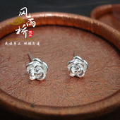 花朵简约 足银 天天特价 风雨桥银饰99纯银耳钉