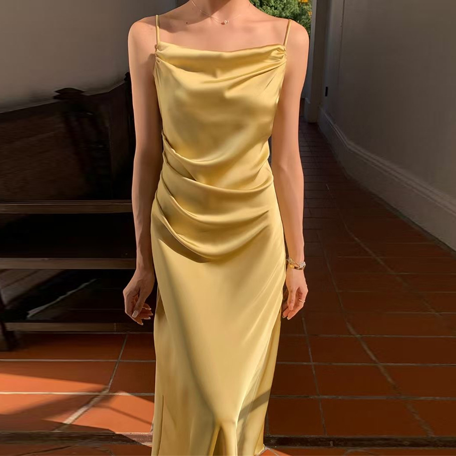 气质堆堆领吊带裙子褶皱收腰