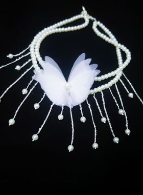 美颈修饰脖子饰品颈链项圈优雅仙气白蝴蝶萝莉装晚礼服流苏锁骨链