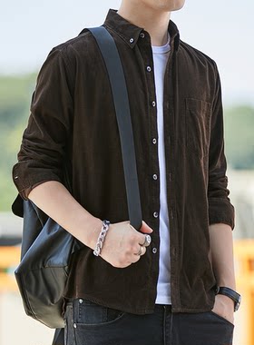 纯棉宽松衬衫男长袖灯芯绒