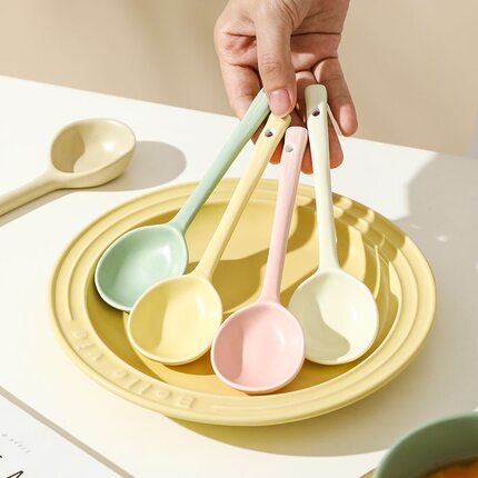 陶瓷勺子日式可爱小汤勺家用网红ins风吃饭汤匙高颜值饭勺长柄勺