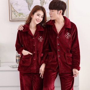 男士睡衣冬季珊瑚绒睡衣女带绒秋冬款抓绒水貂绒加厚毛绒情侣套装
