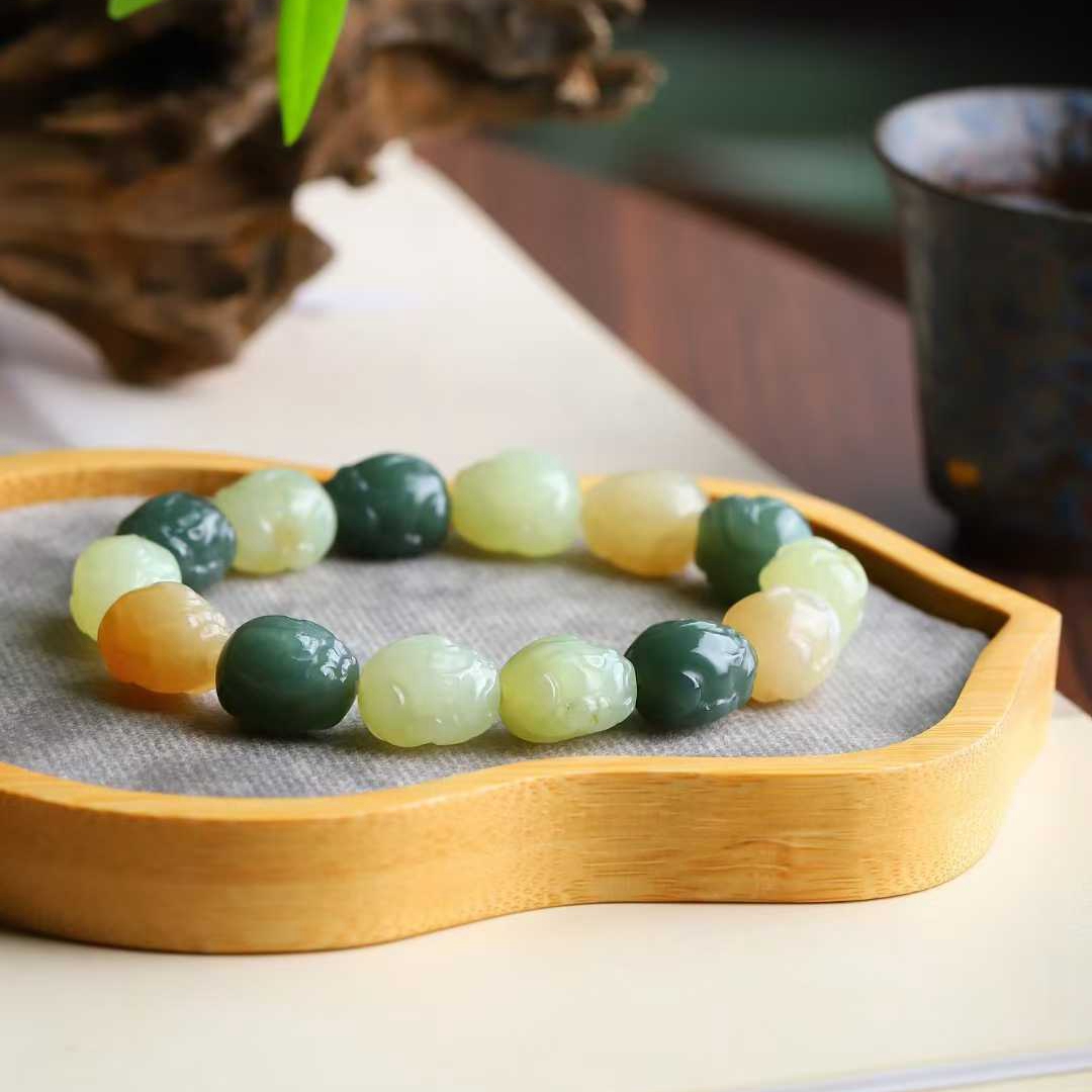 玉器工艺品天然新疆和田玉黄口料糖料且末蓝老料貔貅手串男女手串