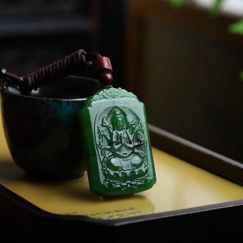 天然新疆和田玉玉器供应链碧玉老料千手观音生肖鼠守护神挂件送证
