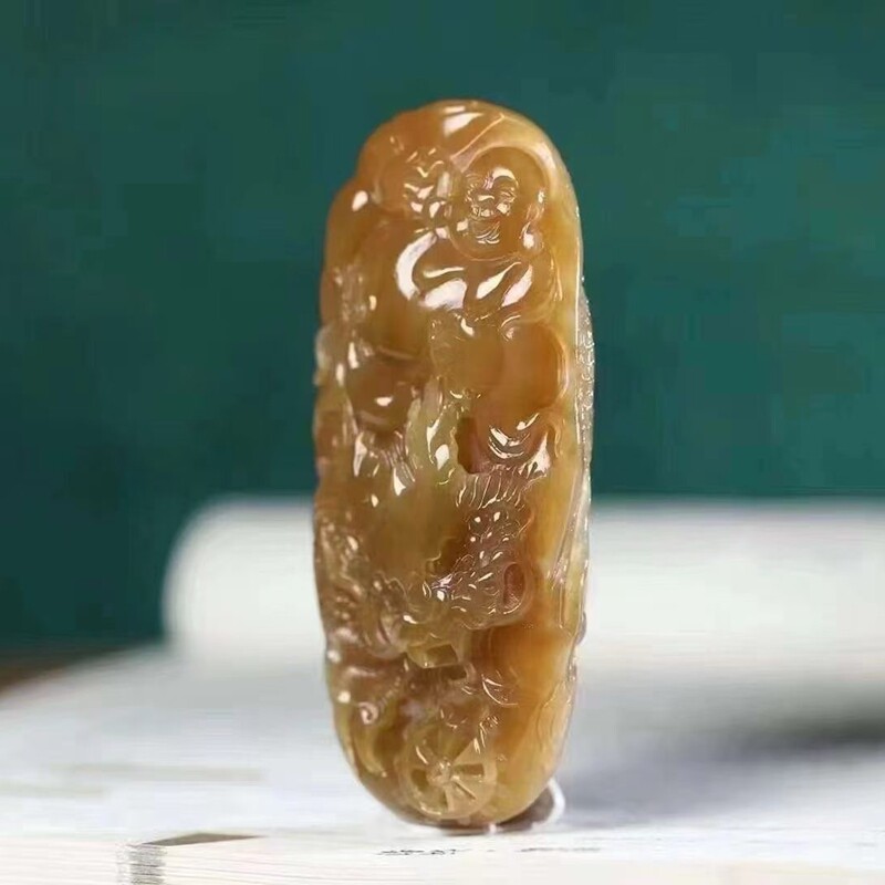 玉器工艺品天然新疆和田玉且末料糖玉生肖龙手把件玉弥勒佛手把件